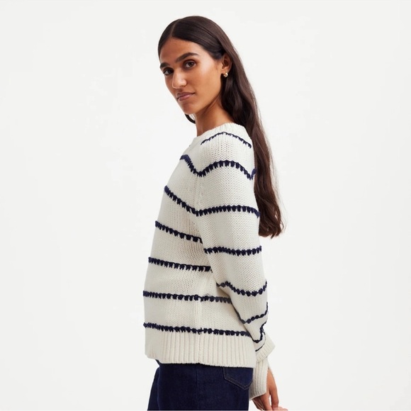 Madewell White and Navy Striped Long Sleeve Cotton Crewneck Sweater Size:M - Picture 3 of 12